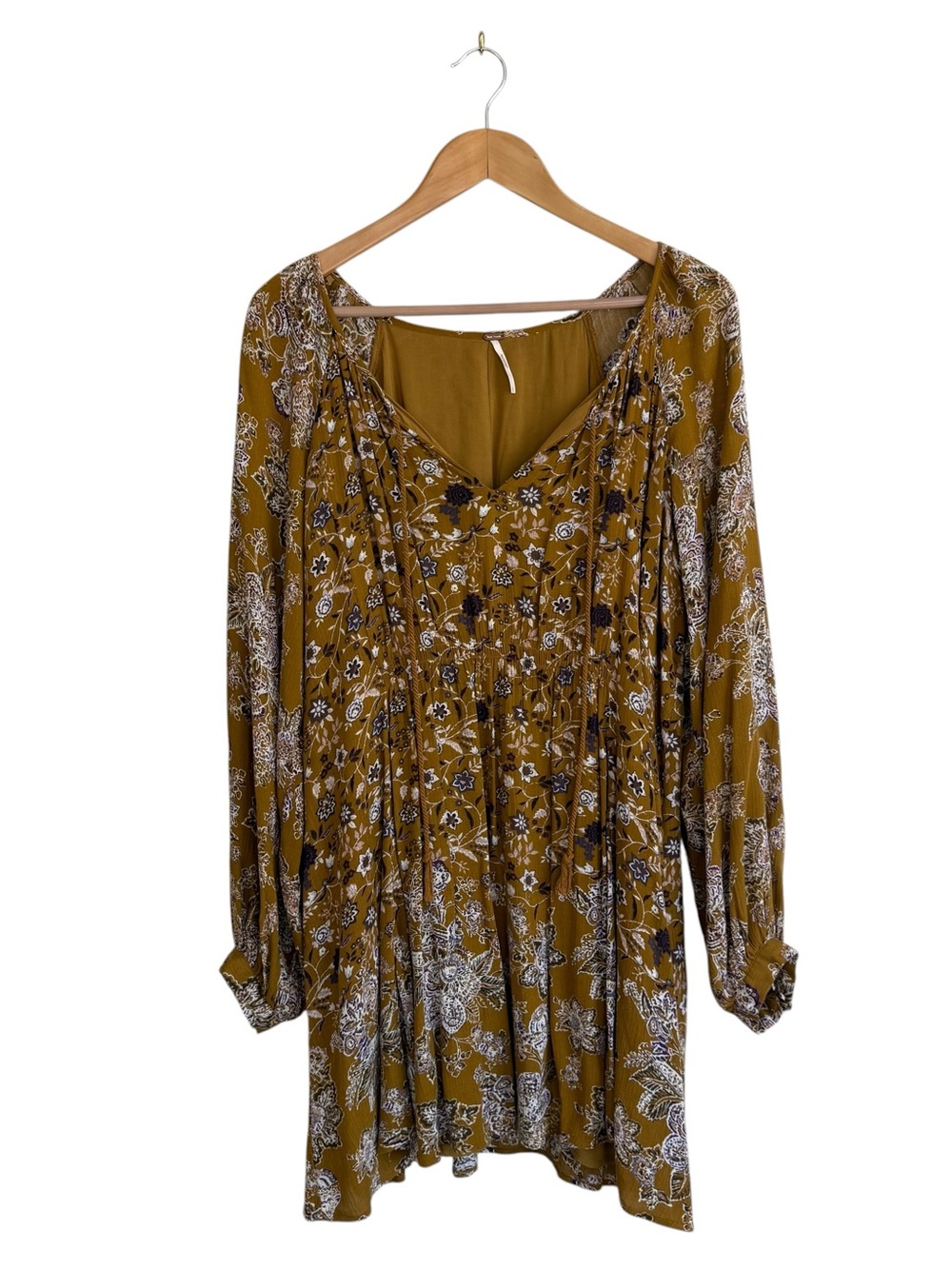 Free People Mustard Floral Long Sleeve Dress